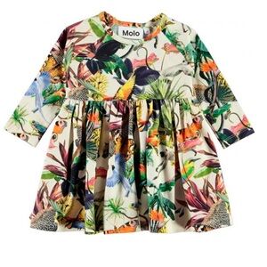 Molo Cream Tropical Botanical Dress with Multicolor Print